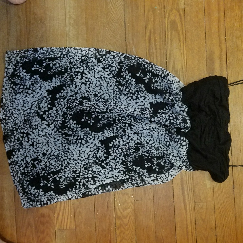 Black strapless flowy dress